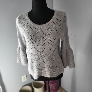 LC Lauren Conrad Gray Open Knit Pullover Sweater